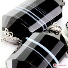 Collana Agata nera striata barilotti in Argento