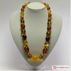 Collana Ambra TOP multicolor graduata oliva 13x16-25x32mm in Oro 18K