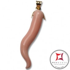Pendente Corallo rosa Extra cornetto grande in Oro 18K id0225