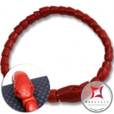 Bracciale Corallo rosso del Mediterraneo Extra incisione serpente in Oro 18K