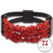 Bracciale Corallo rosso ed Ebano spezzatini 4 fili id1007