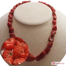 Collana Corallo rosso del Mediterraneo sassi graduati 10-25mm in Oro 18K
