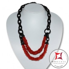 Collana Corallo rosso Ebano spezzatini 5 Fili id2311