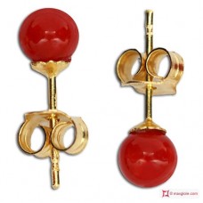 Orecchini Corallo rosso Extra 4mm in Oro 18K