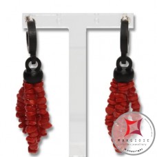Orecchini Corallo rosso ed Ebano 2 fili Id2304