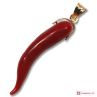 Pendente Corallo rosso Extra cornetto medio in Oro 18K id2034