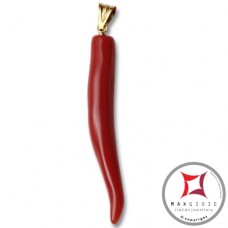 Pendente Corallo rosso Extra cornetto piccolo design napoletano in Oro 18K id2106