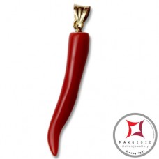 Pendente Corallo rosso Extra cornetto piccolo design napoletano in Oro 18K id2107