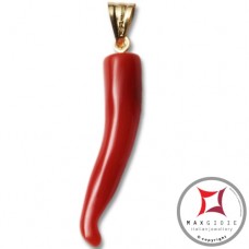Pendente Corallo rosso Extra cornetto piccolo design napoletano in Oro 18K id2116