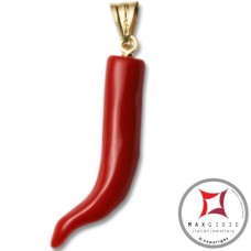 Pendente Corallo rosso Extra cornetto piccolo design napoletano in Oro 18K id2117
