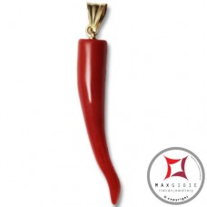 Pendente Corallo rosso Extra cornetto piccolo design napoletano in Oro 18K id2121