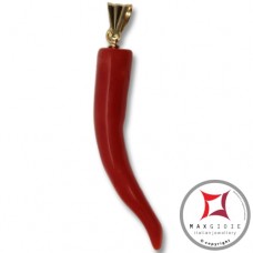 Pendente Corallo rosso Extra cornetto piccolo design napoletano in Oro 18K id2123