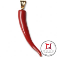 Pendente Corallo rosso Extra cornetto piccolo design napoletano in Oro 18K id2126