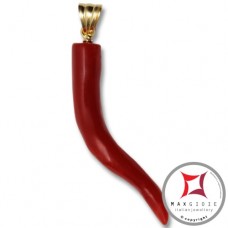 Pendente Corallo rosso Extra cornetto piccolo design napoletano in Oro 18K id2127