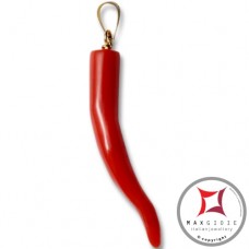 Pendente Corallo rosso Extra cornetto piccolo design napoletano in Oro 18K id2129