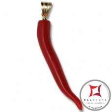 Pendente Corallo rosso Extra cornetto piccolo design napoletano in Oro 18K id2130