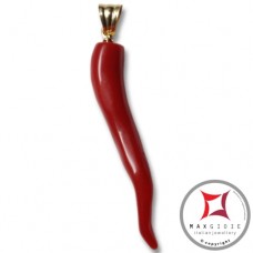 Pendente Corallo rosso Extra cornetto piccolo design napoletano in Oro 18K id2132
