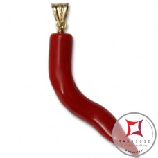 Pendente Corallo rosso Extra cornetto medio design napoletano in Oro 18K id2138