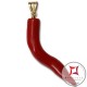 Pendente Corallo rosso Extra cornetto medio design napoletano in Oro 18K id2138