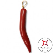 Pendente Corallo rosso Extra cornetto medio design napoletano in Oro 18K id2146