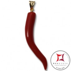 Pendente Corallo rosso Extra cornetto medio design napoletano in Oro 18K id2148