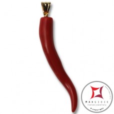 Pendente Corallo rosso Extra cornetto medio design napoletano in Oro 18K id2149