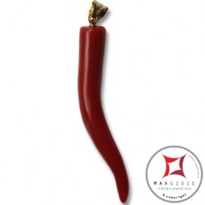 Pendente Corallo rosso Extra cornetto medio design napoletano in Oro 18K id2150