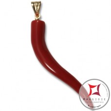 Pendente Corallo rosso Extra cornetto medio design napoletano in Oro 18K id2151