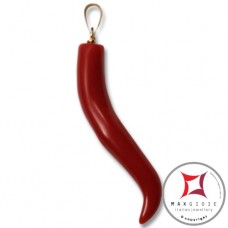 Pendente Corallo rosso Extra cornetto medio design napoletano in Oro 18K id2152