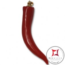 Pendente Corallo rosso Extra cornetto grande design napoletano in Oro 18K id2176