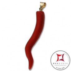 Pendente Corallo rosso Extra cornetto medio design napoletano in Oro 18K id2211