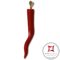 Pendente Corallo rosso Extra cornetto medio design napoletano in Oro 18K id2212