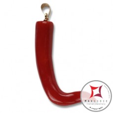 Pendente Corallo rosso Extra cornetto medio design napoletano in Oro 18K id2214