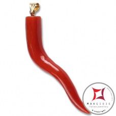 Pendente Corallo rosso Extra cornetto medio design napoletano in Oro 18K id2218