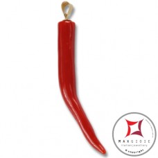 Pendente Corallo rosso Extra cornetto grande design napoletano in Oro 18K id2221