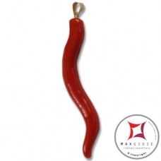 Pendente Corallo rosso Extra cornetto grande design napoletano in Oro 18K id2223