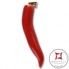 Pendente Corallo rosso Extra cornetto grande design napoletano in Oro 18K id2228