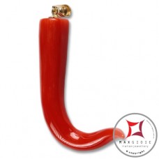 Pendente Corallo rosso Extra cornetto grande design napoletano in Oro 18K id2229