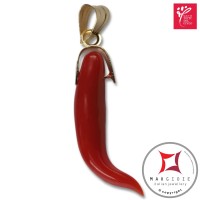 Portafortuna Cornetto Corallo rosso Extra pendente piccolo in Oro 18K id2236