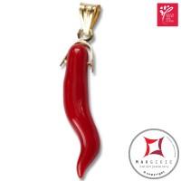 Portafortuna Cornetto Corallo rosso Extra pendente piccolo in Oro 18K id2239