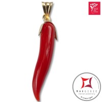 Portafortuna Cornetto Corallo rosso Extra pendente piccolo in Oro 18K id2240
