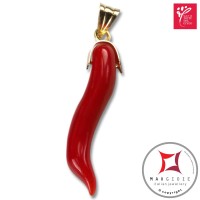Portafortuna Cornetto Corallo rosso Extra pendente piccolo in Oro 18K id2241