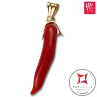 Portafortuna Cornetto Corallo rosso Extra pendente piccolo in Oro 18K id2242