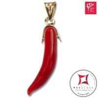 Portafortuna Cornetto Corallo rosso Extra pendente piccolo in Oro 18K id2243