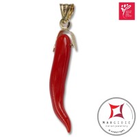 Portafortuna Cornetto Corallo rosso Extra pendente piccolo in Oro 18K id2244