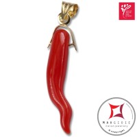 Portafortuna Cornetto Corallo rosso Extra pendente piccolo in Oro 18K id2245