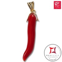 Portafortuna Cornetto Corallo rosso Extra pendente piccolo in Oro 18K id2246