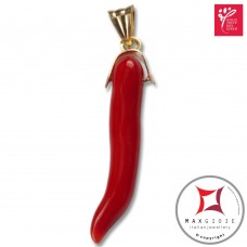 Portafortuna Cornetto Corallo rosso Extra pendente piccolo in Oro 18K id2246