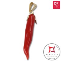 Portafortuna Cornetto Corallo rosso Extra pendente piccolo in Oro 18K id2247