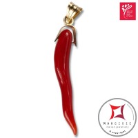 Portafortuna Cornetto Corallo rosso Extra pendente piccolo in Oro 18K id2248